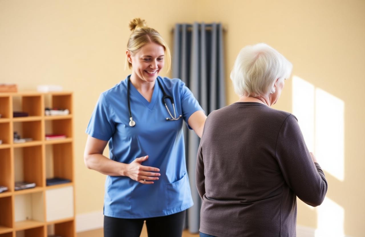 Physiotherapist guiding patient through rehabilitation exercises