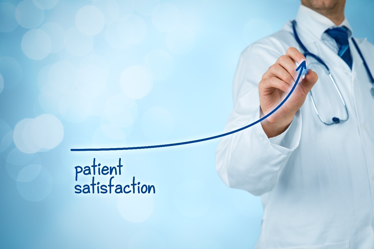 Doctor drawing an upward trending patient satisfaction graph